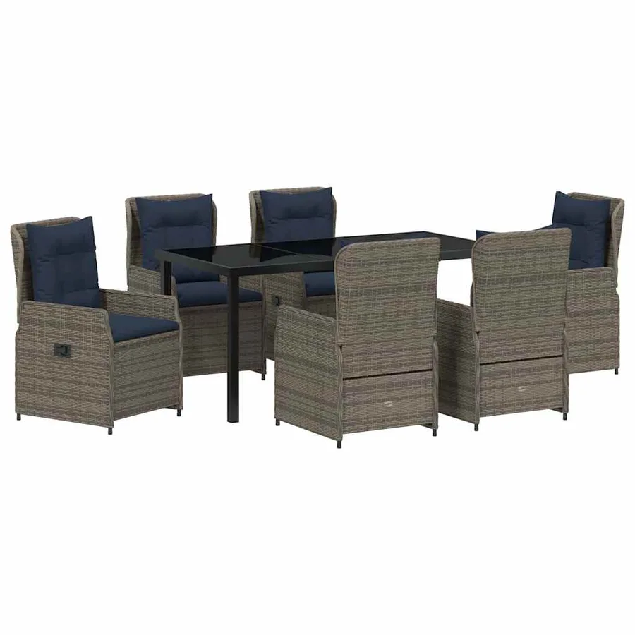 Ensemble de salle à manger pour jardin 7 pcs Gris Poly rotin - 2