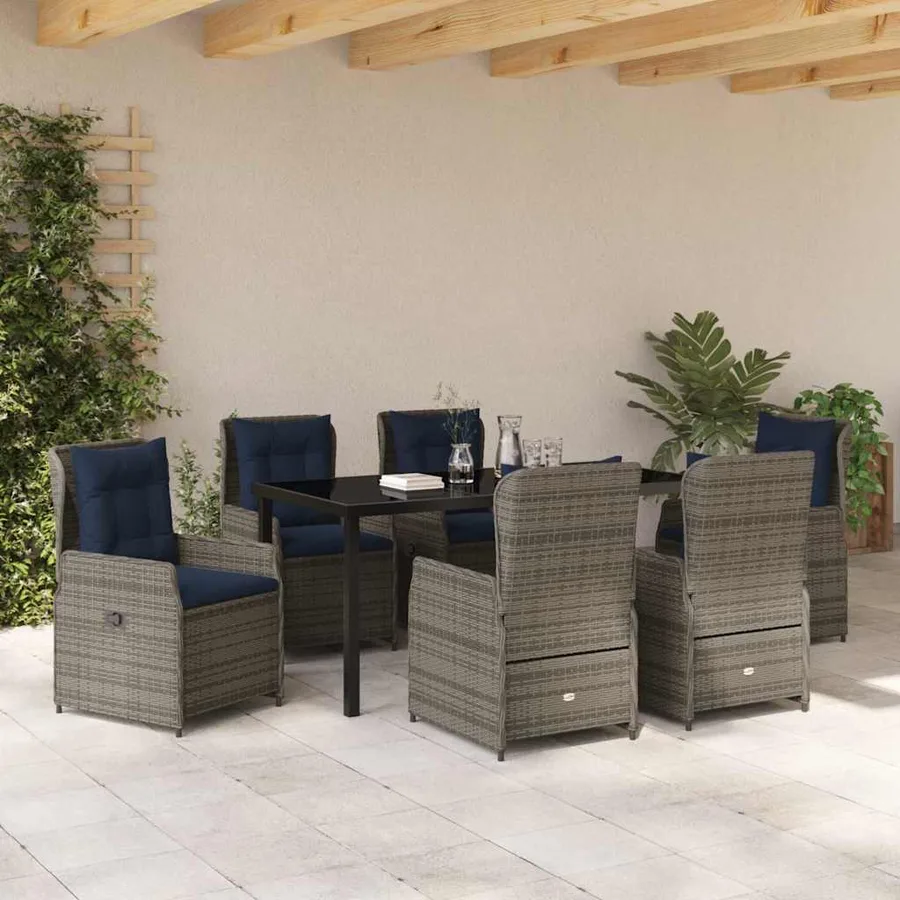Ensemble de salle à manger pour jardin 7 pcs Gris Poly rotin - 4