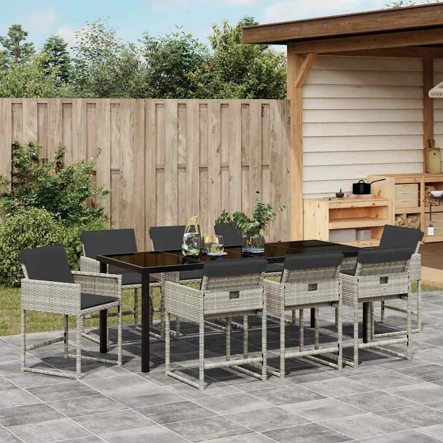 Ensemble de salle à manger pour jardin 9 pcs Gris clair