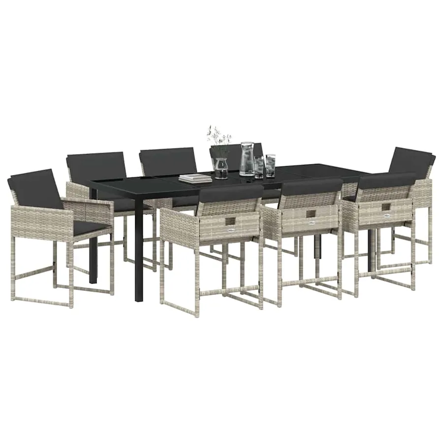 Ensemble de salle à manger pour jardin 9 pcs Gris clair - 3
