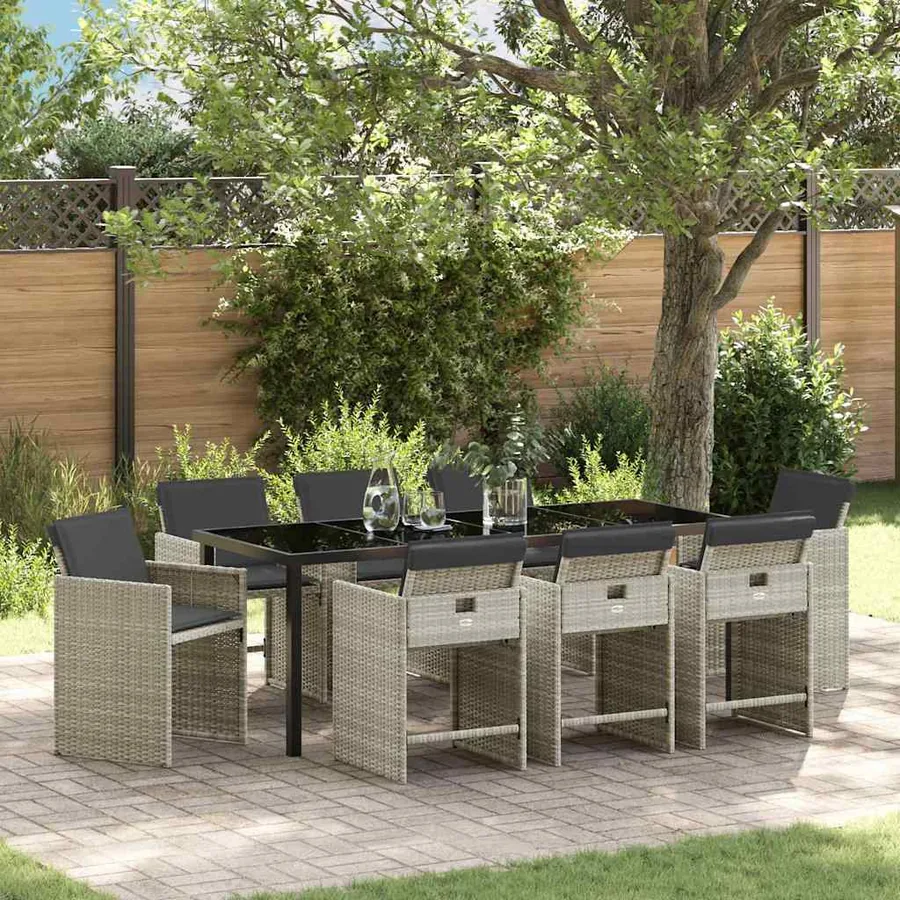 Ensemble de salle à manger pour jardin 9 pcs Gris clair