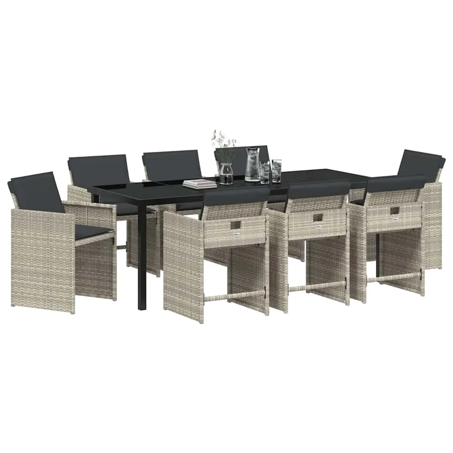 Ensemble de salle à manger pour jardin 9 pcs Gris clair - 3