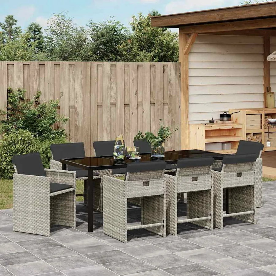 Ensemble de salle à manger pour jardin 9 pcs Gris clair - 4