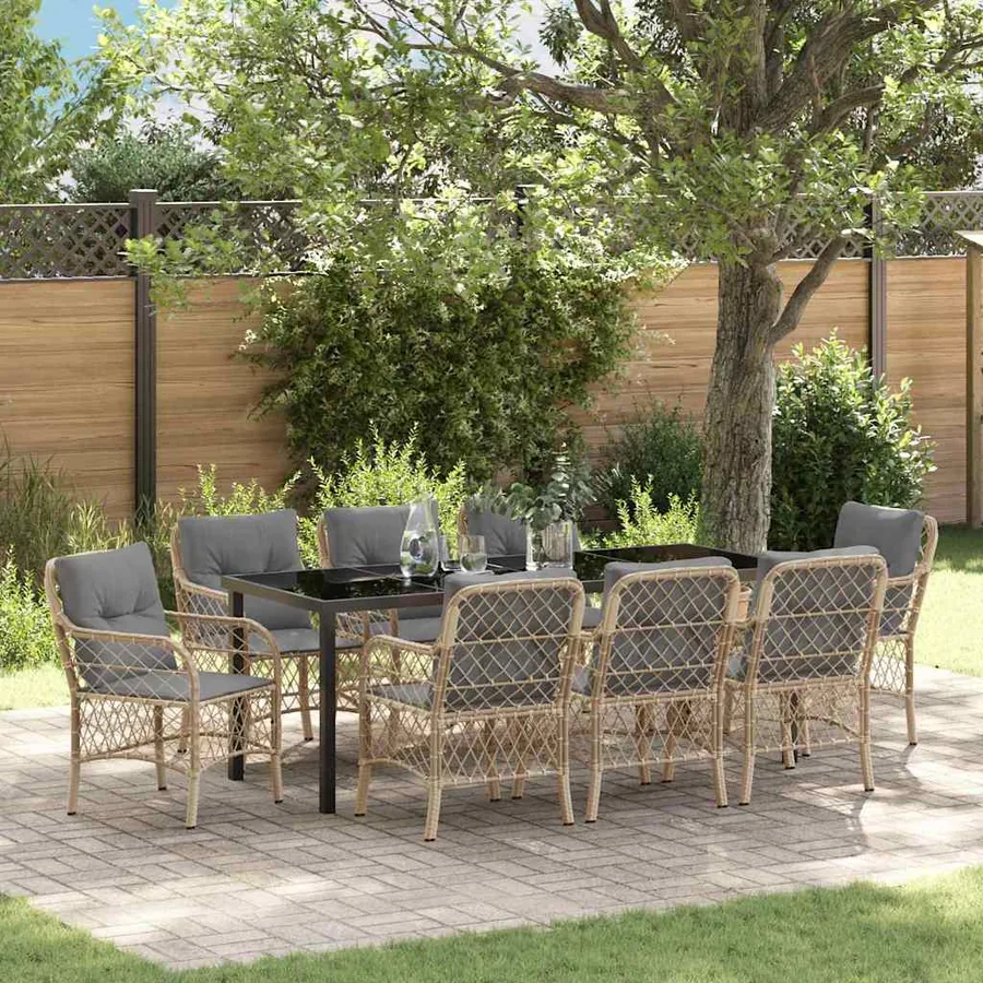 Ensemble de salle à manger pour jardin 9 pcs Beige polyrotin