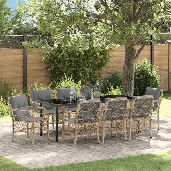 Ensemble de salle à manger pour jardin 9 pcs Beige polyrotin