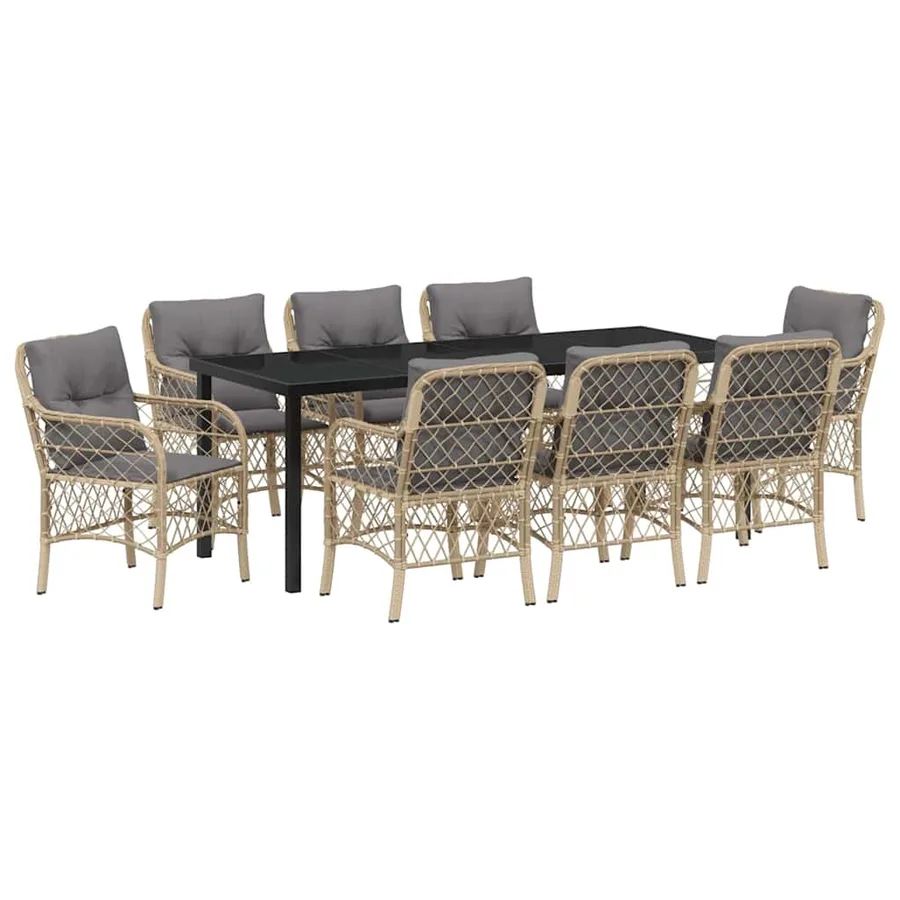 Ensemble de salle à manger pour jardin 9 pcs Beige polyrotin - 2