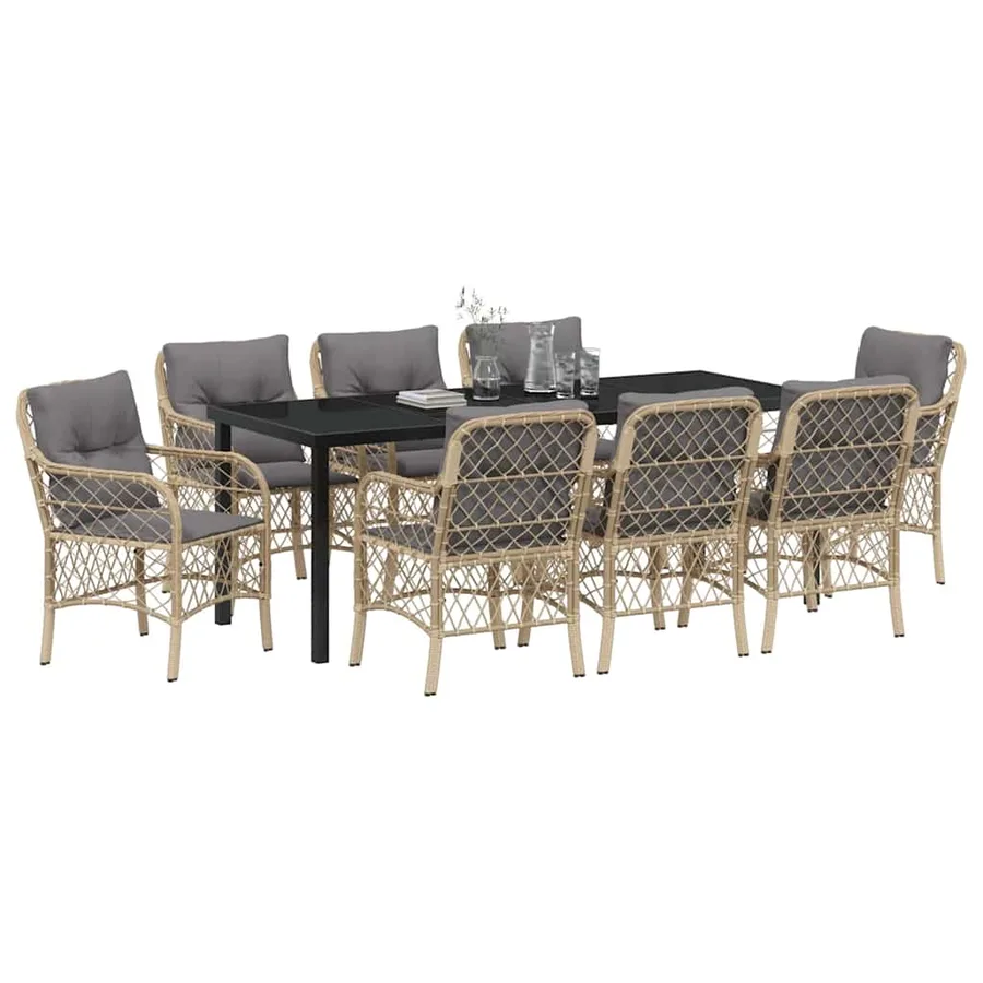 Ensemble de salle à manger pour jardin 9 pcs Beige polyrotin - 3