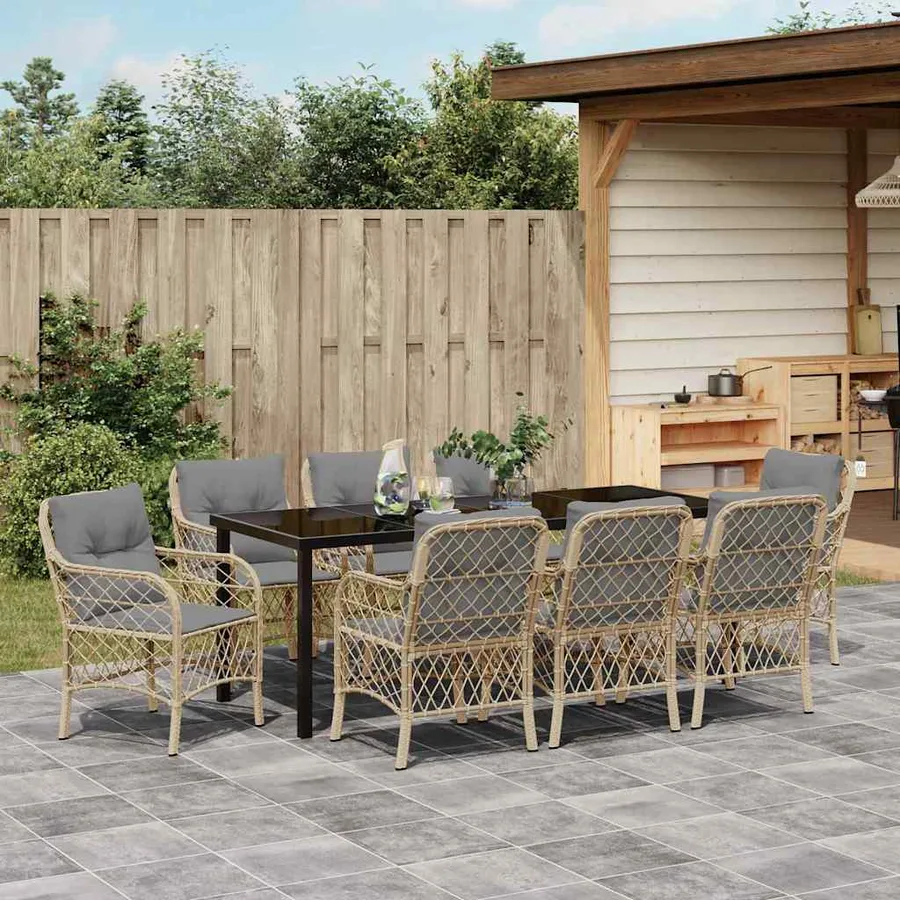 Ensemble de salle à manger pour jardin 9 pcs Beige polyrotin - 4