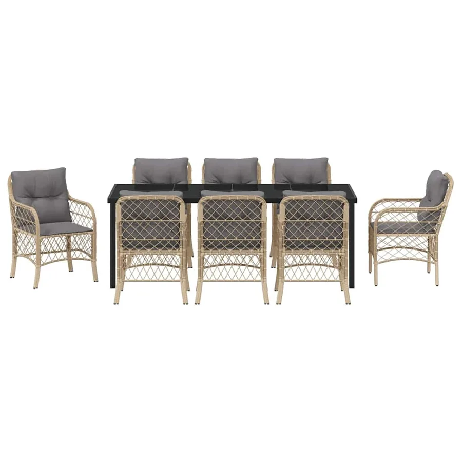 Ensemble de salle à manger pour jardin 9 pcs Beige polyrotin - 7