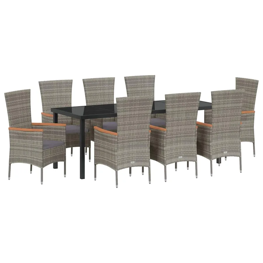 Ensemble de salle à manger pour jardin avec coussin 9 pcs Gris - 2