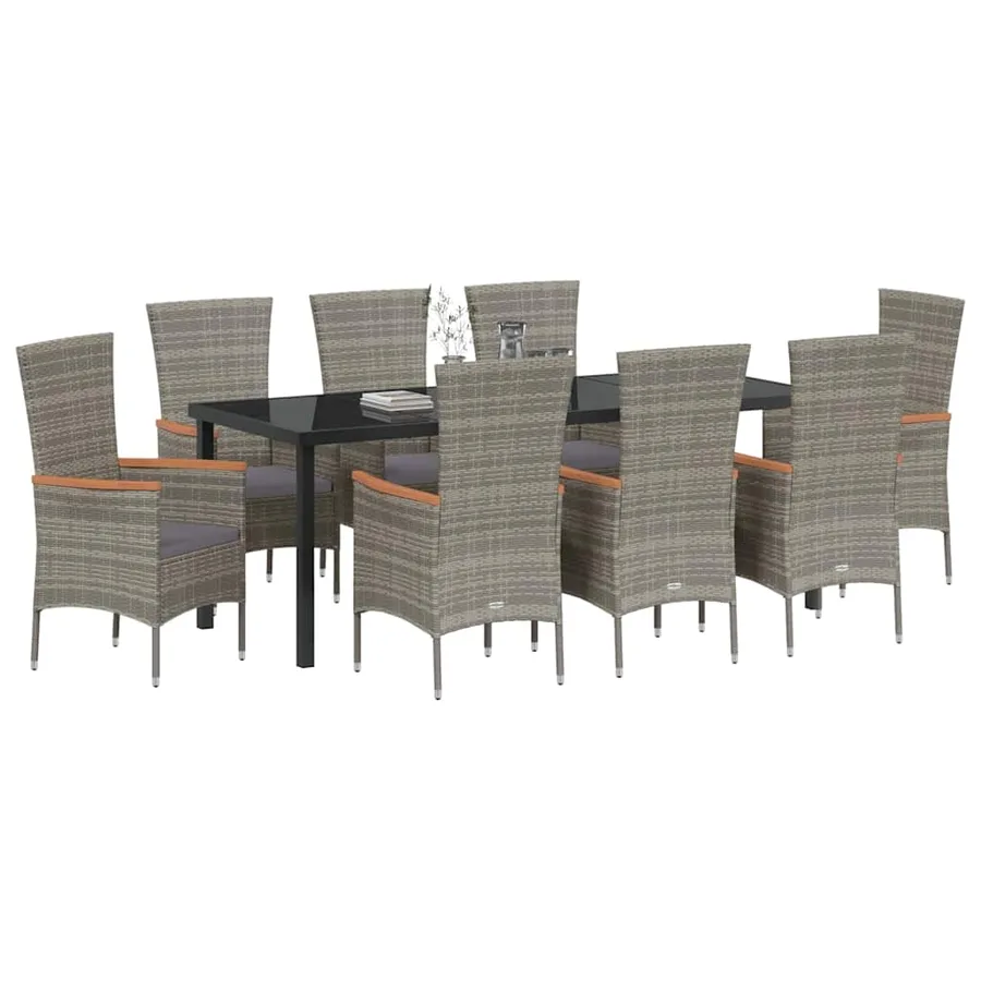 Ensemble de salle à manger pour jardin avec coussin 9 pcs Gris - 3