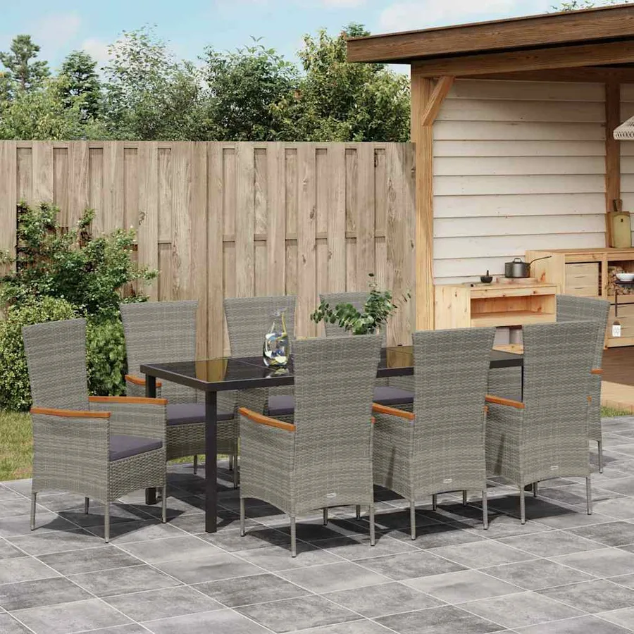 Ensemble de salle à manger pour jardin avec coussin 9 pcs Gris - 4