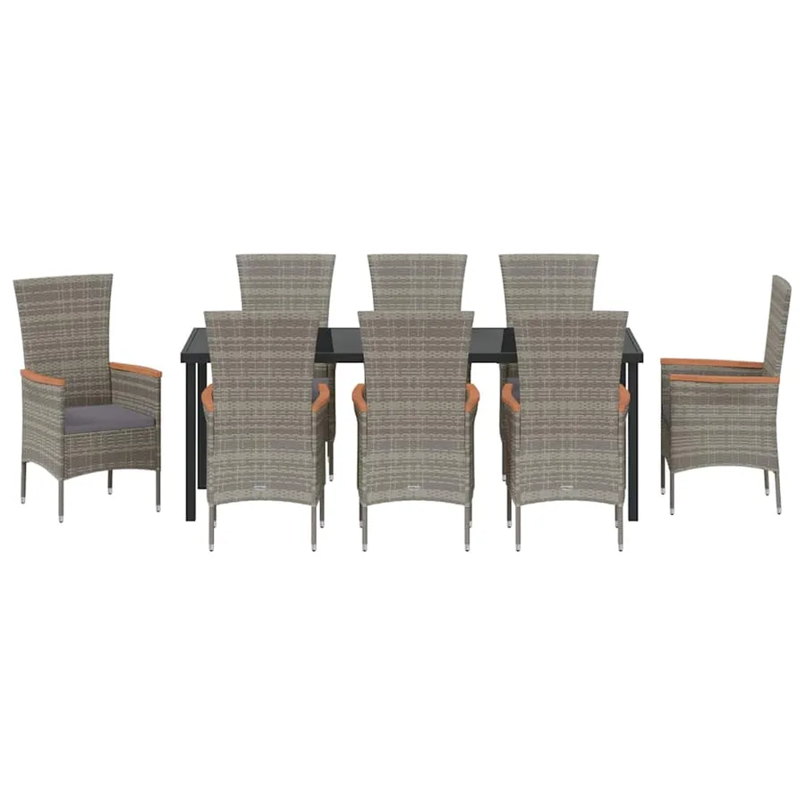 Ensemble de salle à manger pour jardin avec coussin 9 pcs Gris - 7