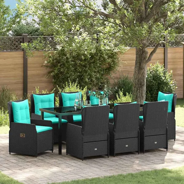 Ensemble de salle à manger pour jardin 9 pcs Noir Poly rotin
