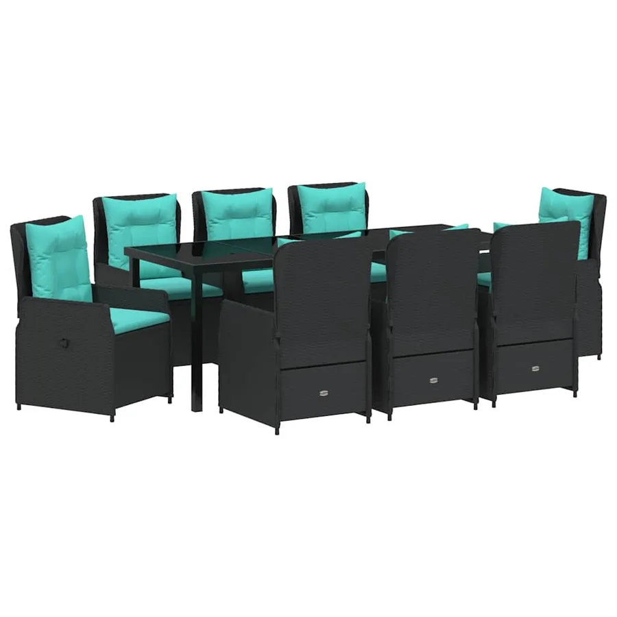 Ensemble de salle à manger pour jardin 9 pcs Noir Poly rotin - 2