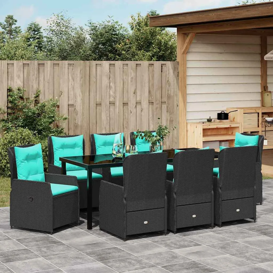 Ensemble de salle à manger pour jardin 9 pcs Noir Poly rotin - 3