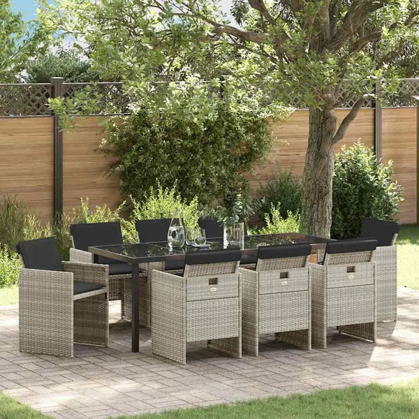 Ensemble de salle à manger pour jardin 9 pcs Gris clair