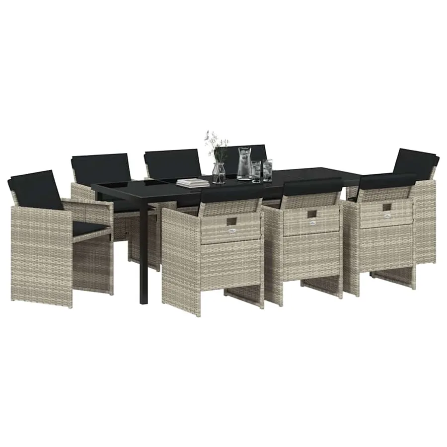 Ensemble de salle à manger pour jardin 9 pcs Gris clair - 3