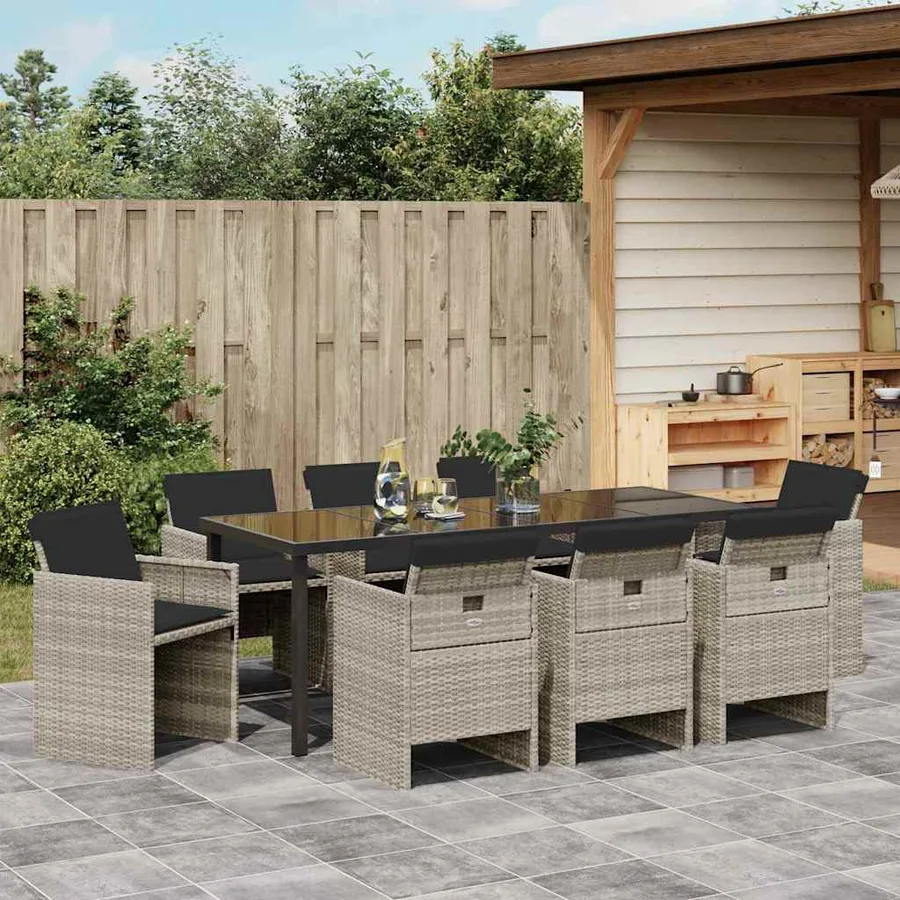 Ensemble de salle à manger pour jardin 9 pcs Gris clair - 4