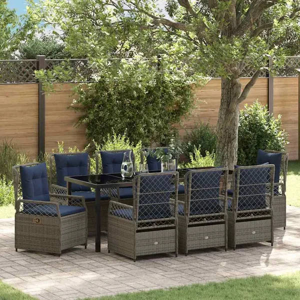 Ensemble de salle à manger pour jardin 9 pcs Gris polyrotin