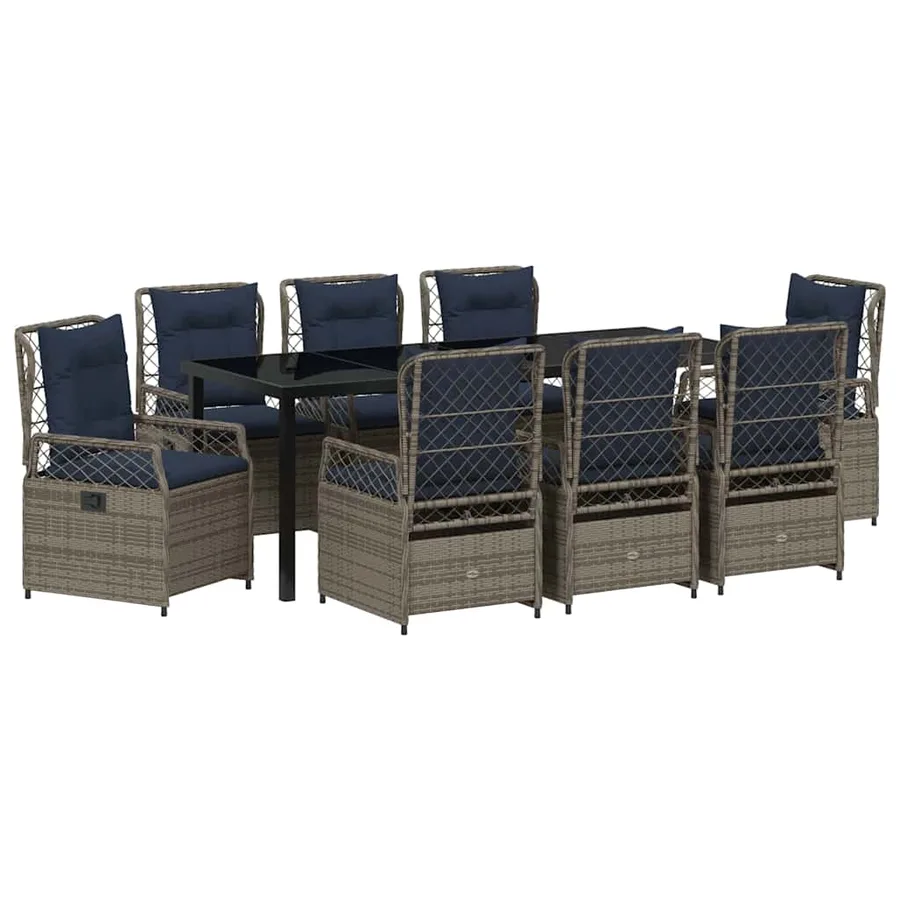 Ensemble de salle à manger pour jardin 9 pcs Gris polyrotin - 2