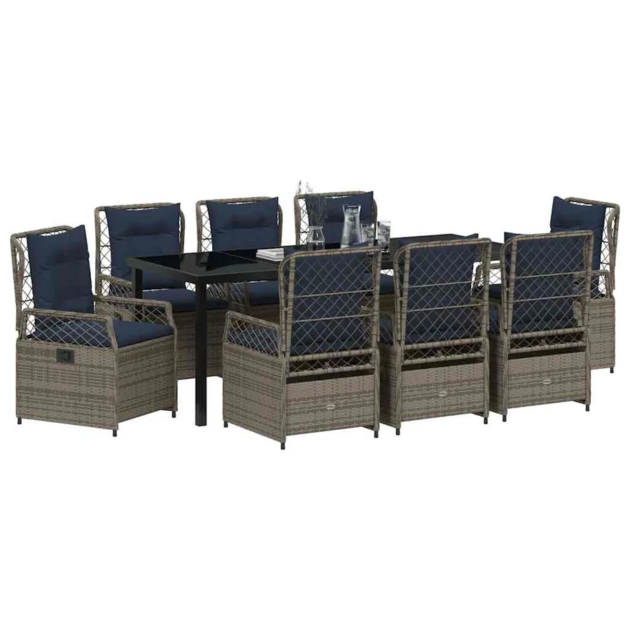 Ensemble de salle à manger pour jardin 9 pcs Gris polyrotin - 3
