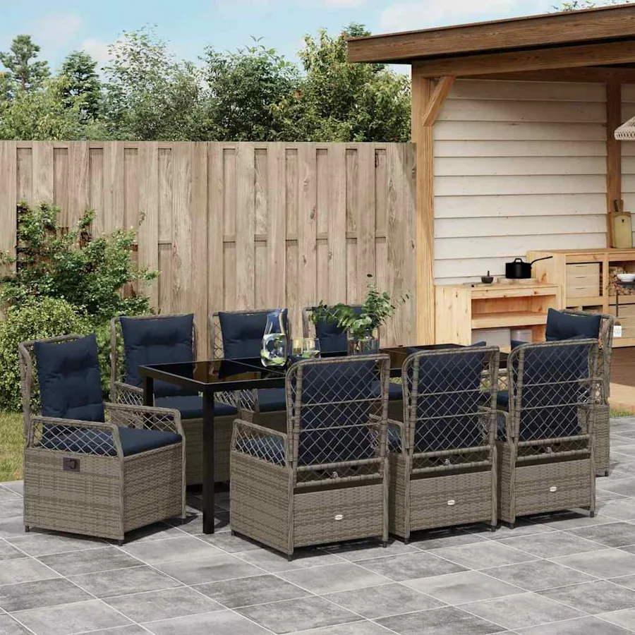 Ensemble de salle à manger pour jardin 9 pcs Gris polyrotin - 4