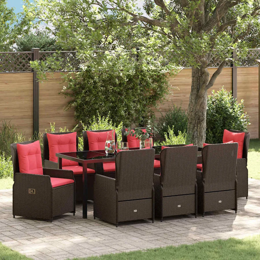Ensemble de salle à manger pour jardin 9 pcs Marron Poly rotin