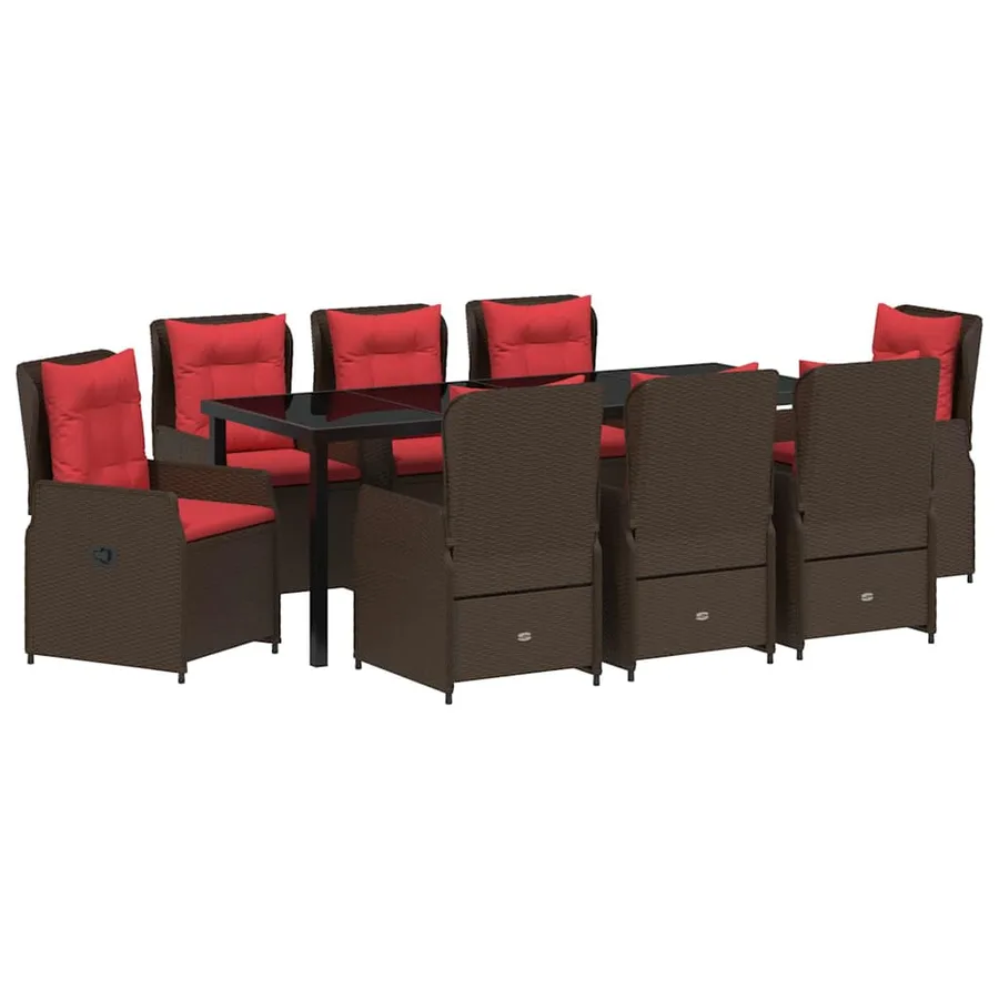 Ensemble de salle à manger pour jardin 9 pcs Marron Poly rotin - 2
