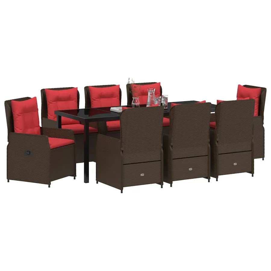 Ensemble de salle à manger pour jardin 9 pcs Marron Poly rotin - 3