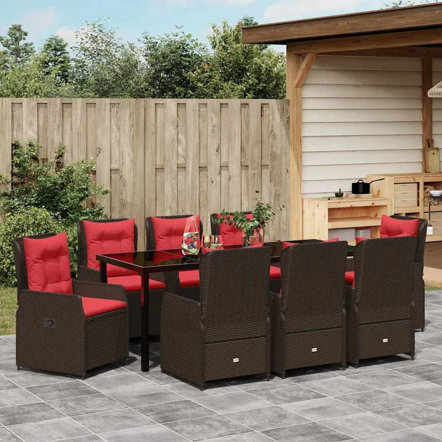 Ensemble de salle à manger pour jardin 9 pcs Marron Poly rotin - 4