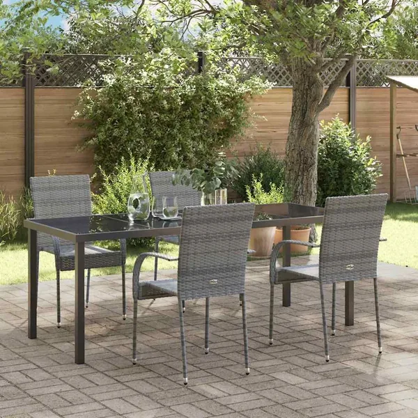 Ensemble de salle à manger pour jardin 5 pcs Gris