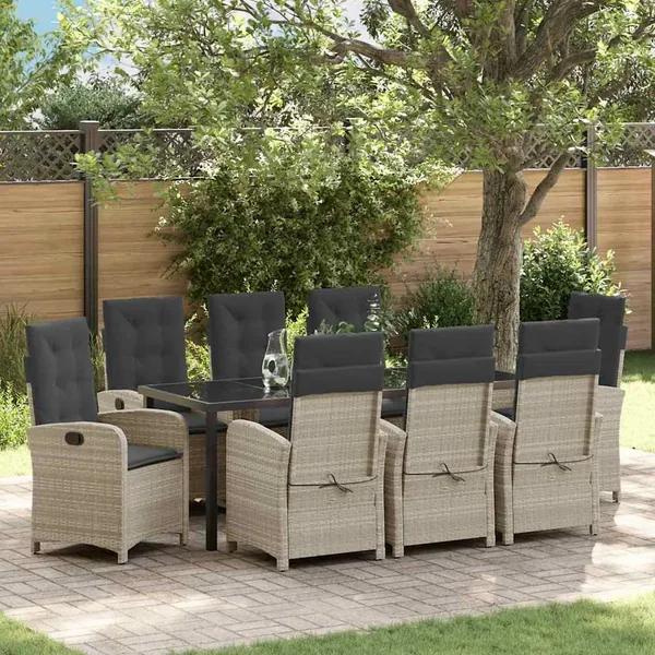 Ensemble de salle à manger pour jardin 9 pcs Gris clair
