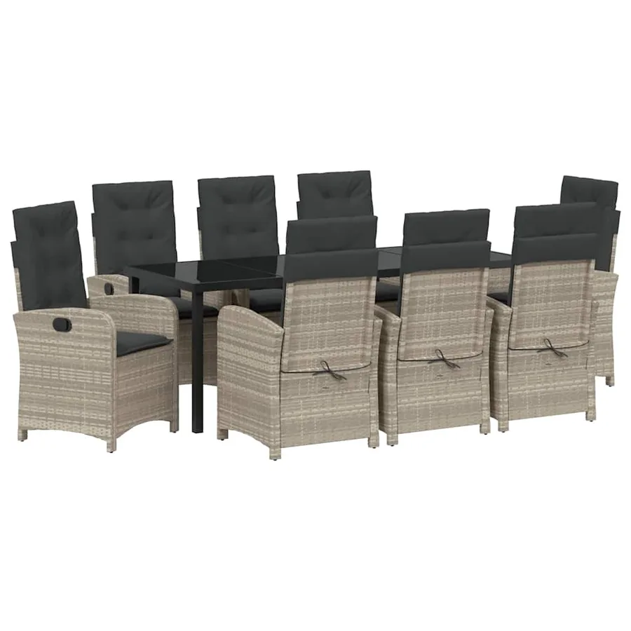 Ensemble de salle à manger pour jardin 9 pcs Gris clair - 2
