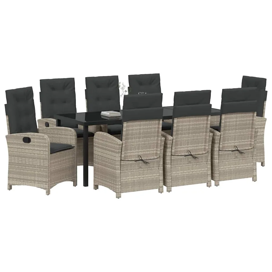 Ensemble de salle à manger pour jardin 9 pcs Gris clair - 3