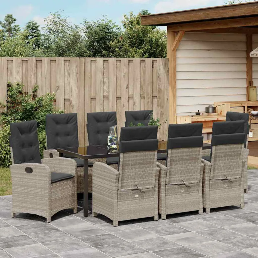 Ensemble de salle à manger pour jardin 9 pcs Gris clair - 4