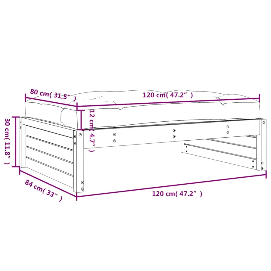 Repose-pied de jardin 120x80 cm gris bois de pin massif - 9