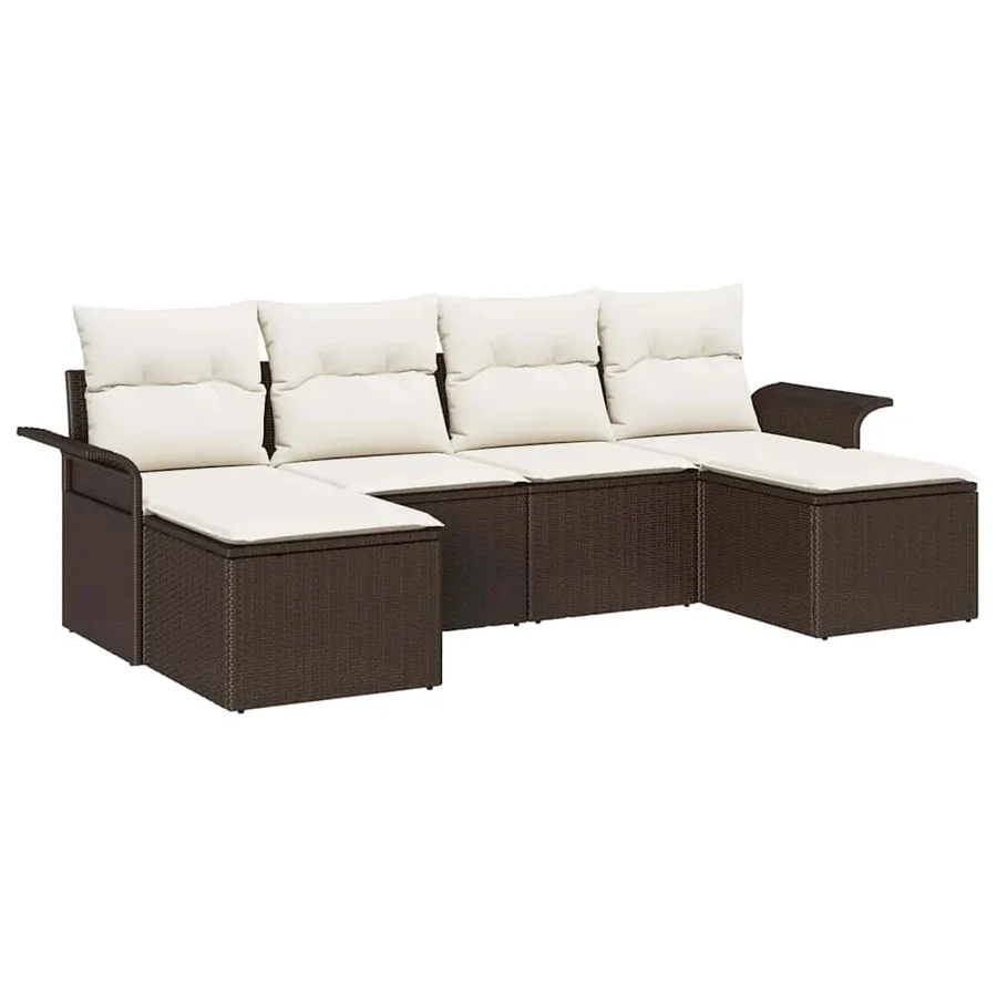 Ensemble de canapé de jardin 6 pcs Marron Poly rotin - 2