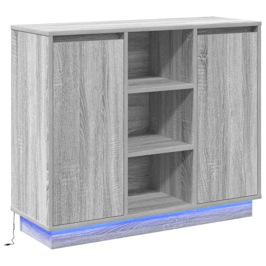 Buffet LED Gris Sonoma 90 x 32 x 75 cm Bois d'ingénierie - 2