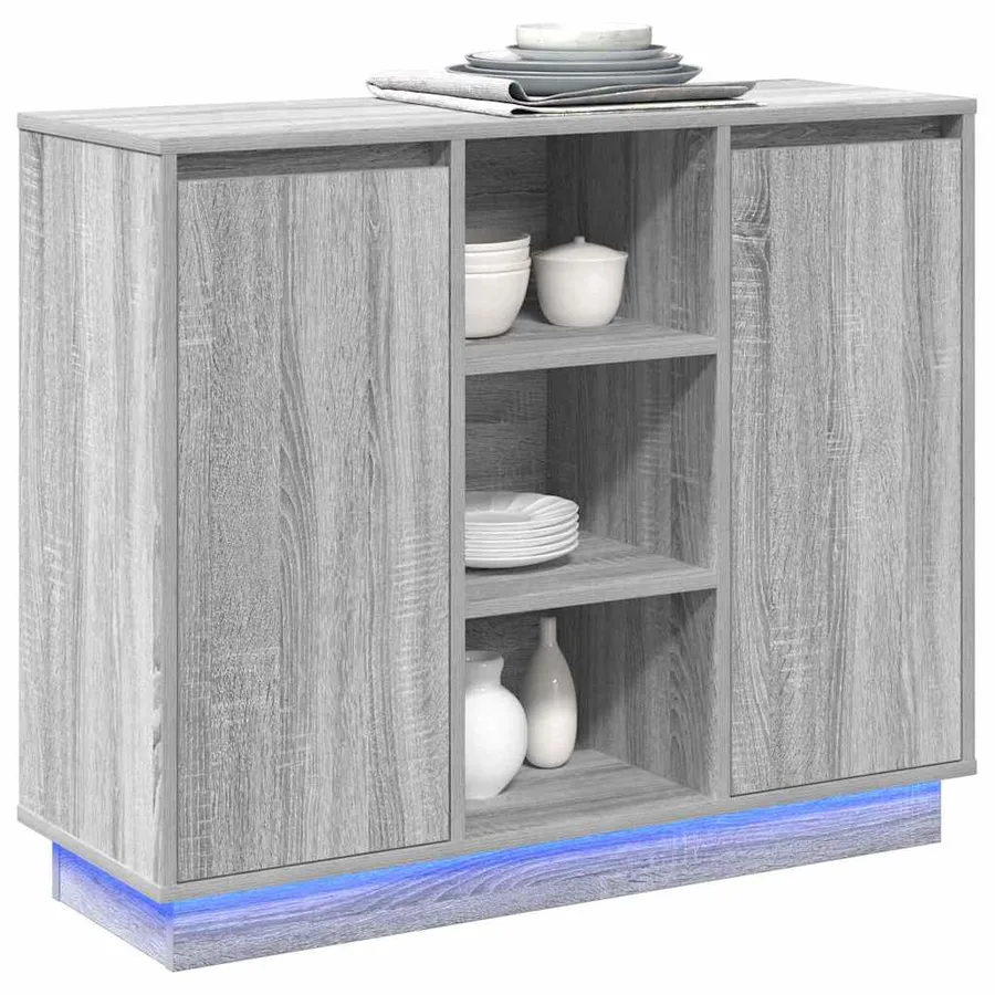 Buffet LED Gris Sonoma 90 x 32 x 75 cm Bois d'ingénierie - 3