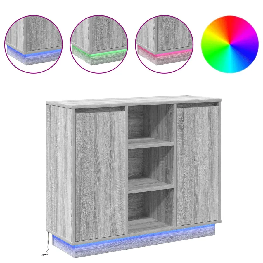 Buffet LED Gris Sonoma 90 x 32 x 75 cm Bois d'ingénierie - 4