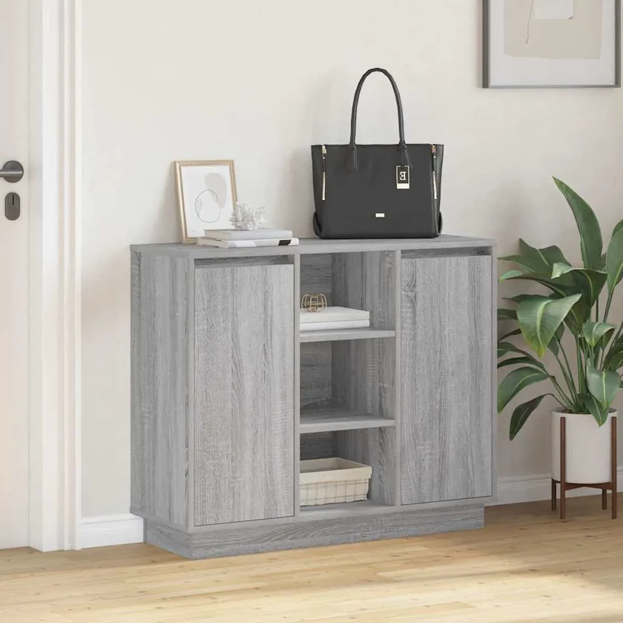 Buffet LED Gris Sonoma 90 x 32 x 75 cm Bois d'ingénierie - 5