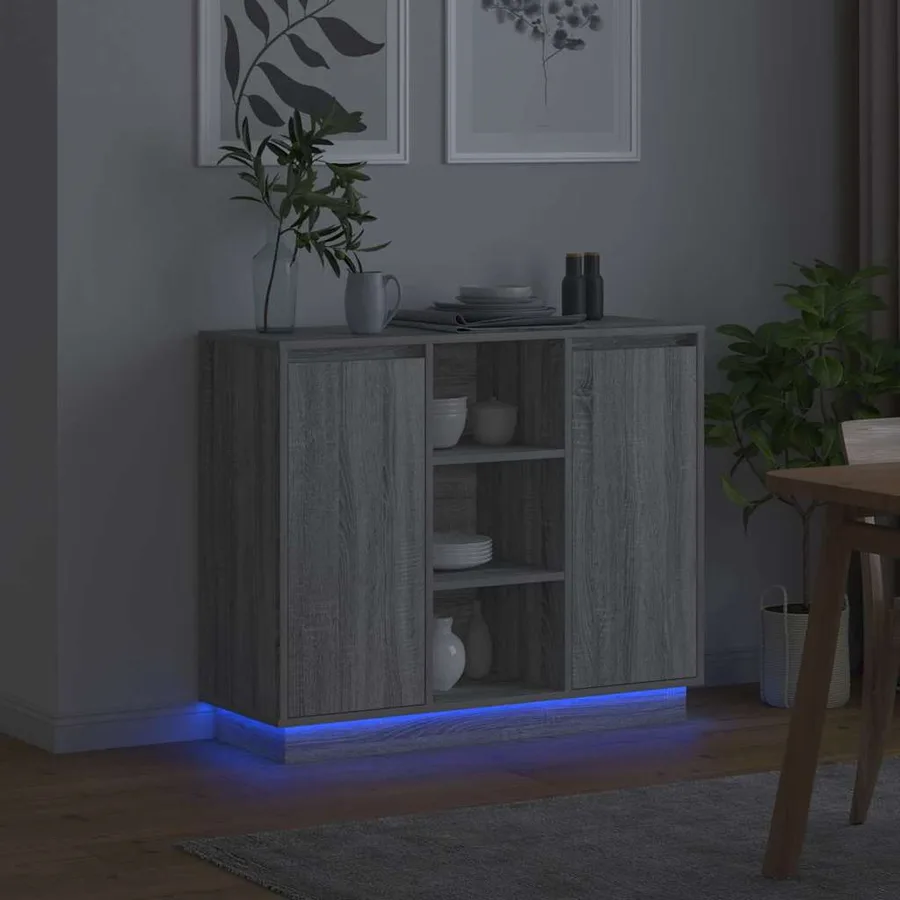 Buffet LED Gris Sonoma 90 x 32 x 75 cm Bois d'ingénierie - 6