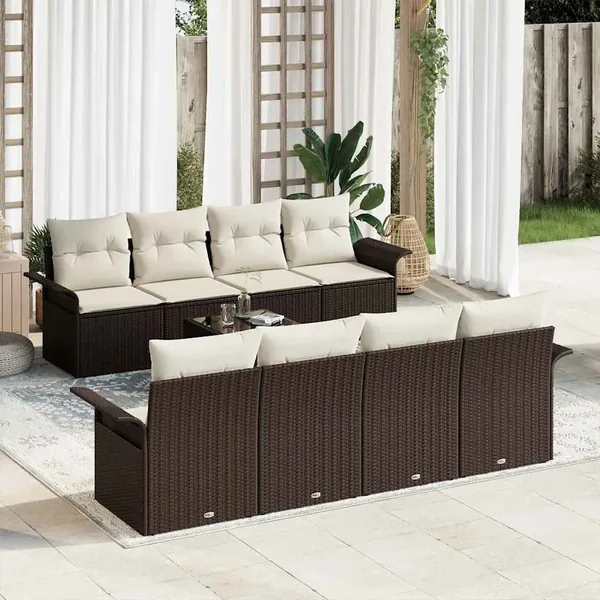 Ensemble de canapé de jardin 9 pcs Marron polyrotin