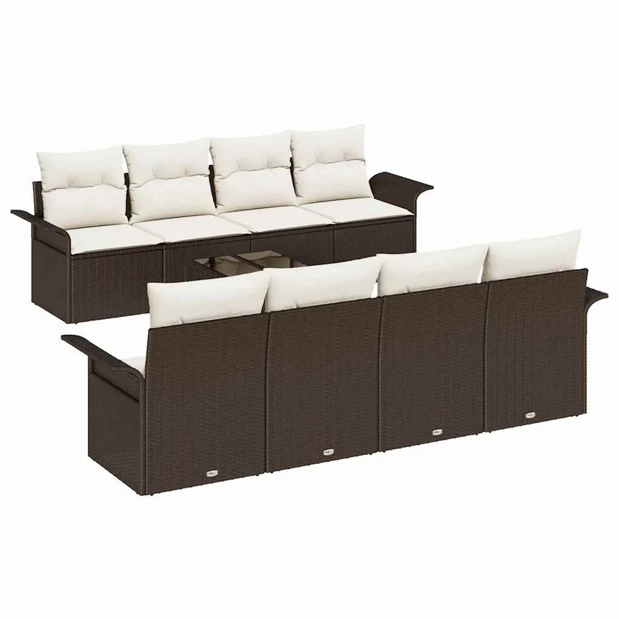 Ensemble de canapé de jardin 9 pcs Marron polyrotin - 2