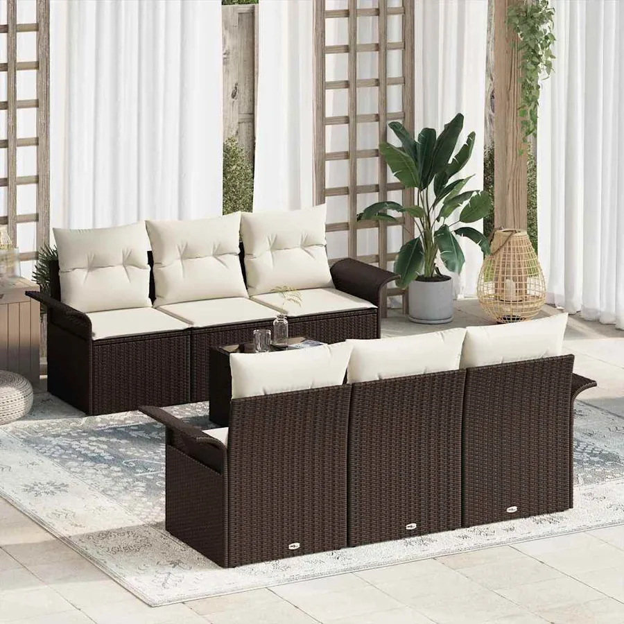 Ensemble de canapé de jardin 7 pcs Marron polyrotin