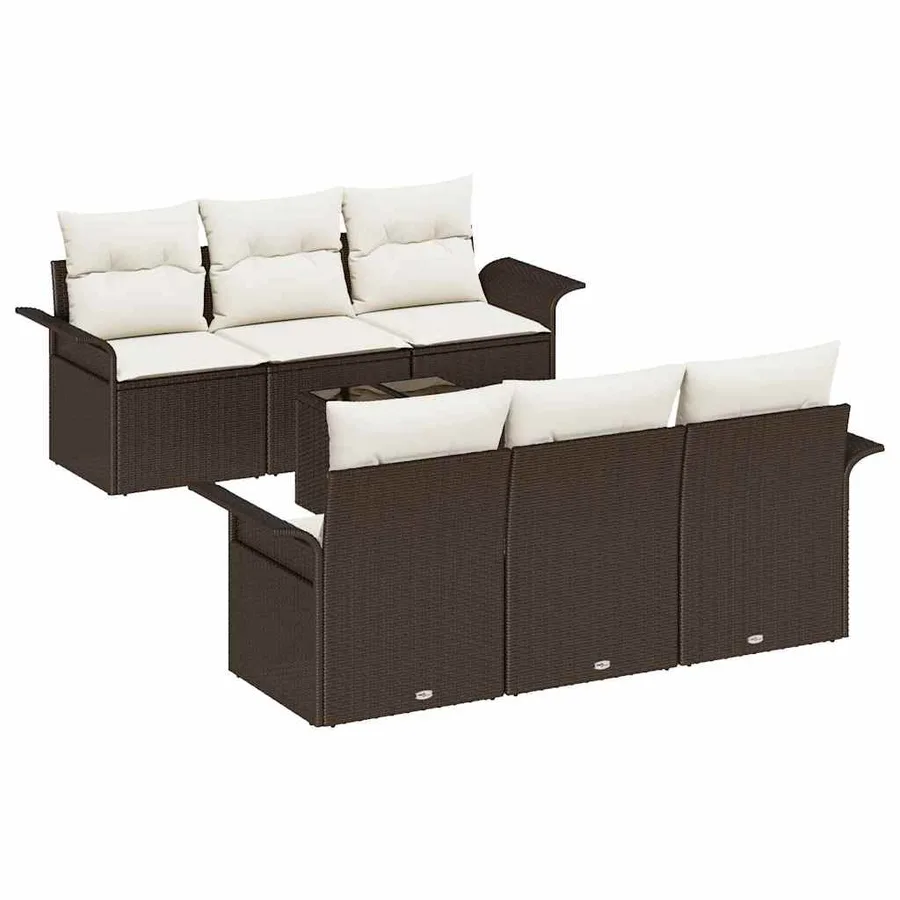 Ensemble de canapé de jardin 7 pcs Marron polyrotin - 2
