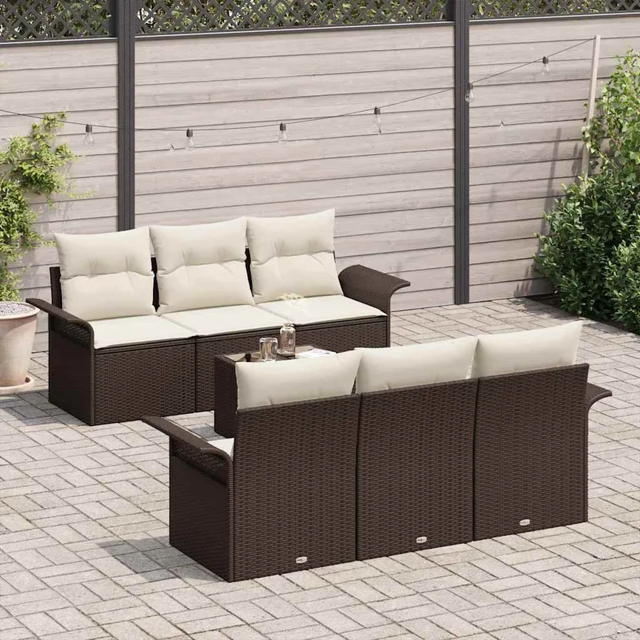 Ensemble de canapé de jardin 7 pcs Marron polyrotin - 3