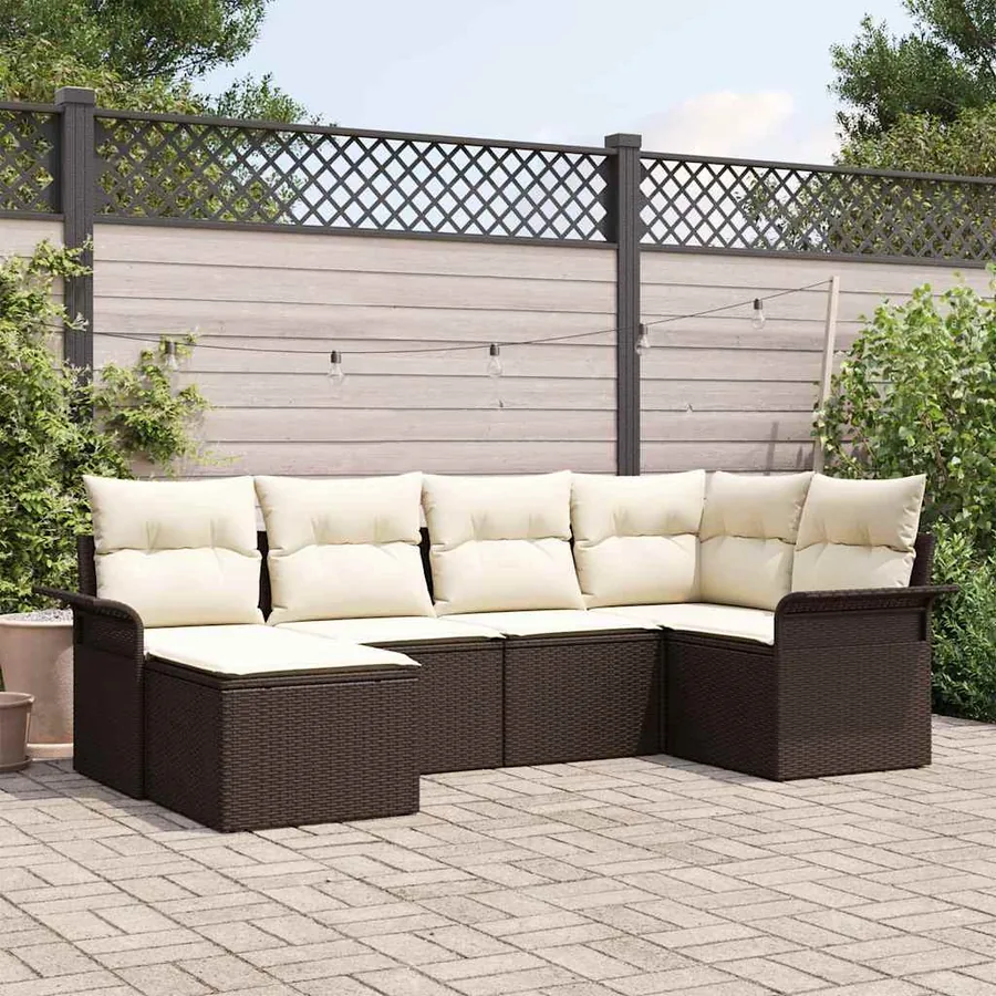 Ensemble de canapé de jardin 6 pcs Marron polyrotin
