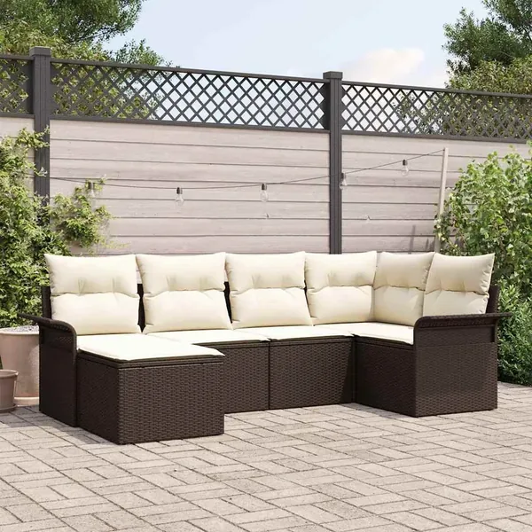 Ensemble de canapé de jardin 6 pcs Marron polyrotin